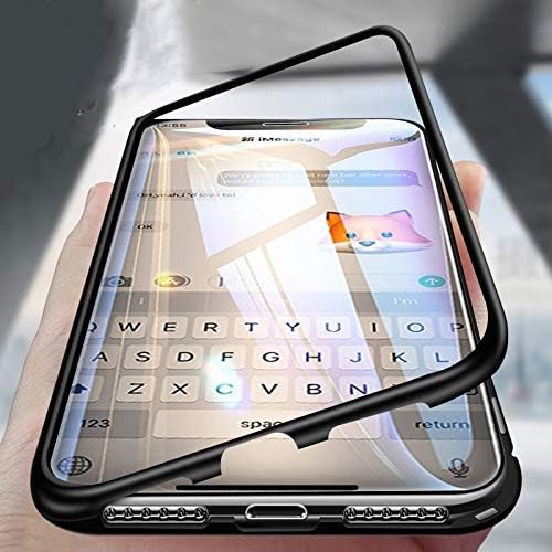 Magnetic Adsorption Case for iPhone XR XS Max X 8 7 6 6S Plus/Samsung Galaxy S7 Edge S8 S9 Plus A7 A9 J4 J6 J8 Note 8 Note 9 with Metal Tempered Glass Back Magnet (Transparent White,iPhone Xs Max)