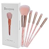 Becoyou Professional Makeup Brushes, 5 Pieces Eye Makeup Brushes with Rhinestone Acrylic Smooth Handle for Powder Foundation Eyeshadow Eyebrow Eyeliner Blending Cosmetics Brush, Pink