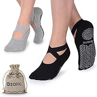 Ozaiic Yoga Socks for Women Non-Slip Grips & Straps, Ideal for Pilates, Pure Barre, Ballet, Dance, Barefoot Workout