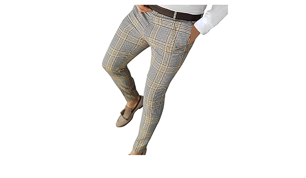 Men's Plaid Dress Pants Casual Slim Fit 