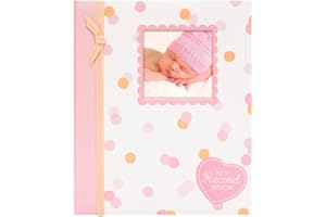 LIL PEACH Lil' Peach My Record Book First 5 Years Memory Book, Baby Girl Keepsake for New and Expectant Parents, Pregnancy And Milestone Journal, Pink & Peach Confetti Polka Dots