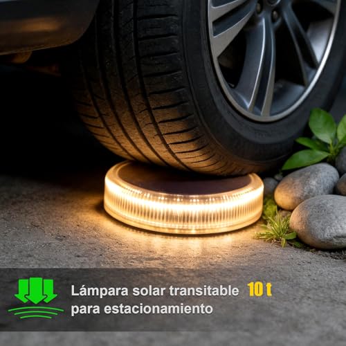 YiLaie Twilight Solar Lights Outdoor Garden 24 LEDs, 11 cm Solar Beacon Circular Floor Adhesive Lighting 360°, IP68 Waterproof for Path, Parking, Stairs, Sidewalk, Warm White (8 Pack)