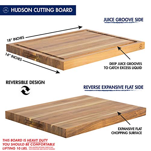 Large Reversible Teak Wood Cutting Board: 18x14x1.25 with Juice Groove (Gift Box Included) by Sonder Los Angeles