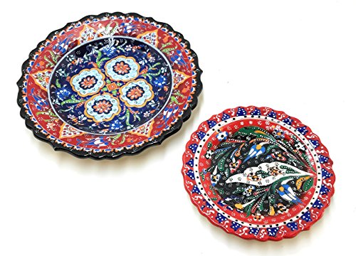 Handmade Turkish Ceramic Pottery Serving Plates Set of 2 (Red)