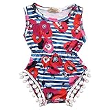Baby Girls Cute Adorable Floral Romper Sleeveless Romper Jumpsuit Striped Outfit Climbing Clothes (6-12 Months, blue)