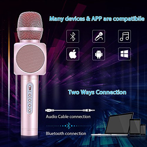 Wireless Bluetooth Karaoke Microphone, Fede 3-in-1 Portable Karaoke System with Two Built-in Speakers for Home KTV, Outdoor and Birthday Party. Work with Apple iPhone Android Smartphone or PC