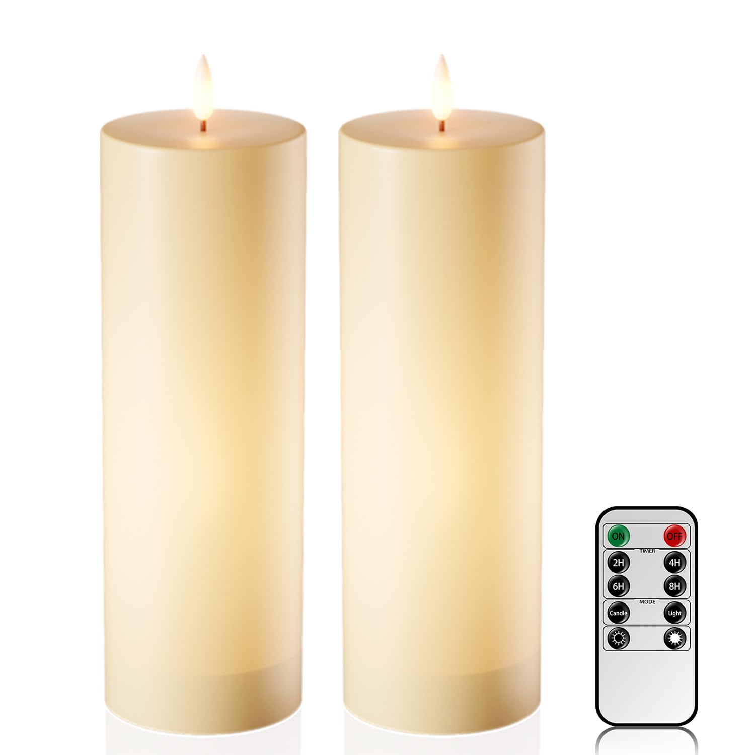 Photo 1 of 12" x 4" Large Flameless Candles with Remote & Timer, Waterproof Outdoor Battery Operated Candles LED Electric Flickering Flameless Pillar Candle for Patio Porch Lanterns Home Decor, Set of 2
