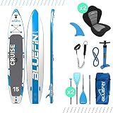 Bluefin SUP Stand Up Inflatable Paddle Board with Kayak Conversion Kit | Ultimate iSUP Kayak Bundle (10'8" and 12'0") (Blue 15')