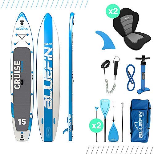 Bluefin SUP Stand Up Inflatable Paddle Board with Kayak Conversion Kit | Ultimate iSUP Kayak Bundle (10'8" and 12'0") (Blue 15')