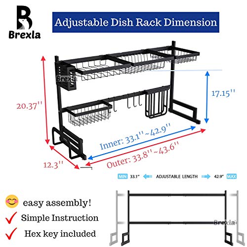 Brexla Length Adjustable Over The Sink Dish Drying Rack (33.1’’42.9