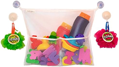 Bath Toy Organizer and Shower Caddy - 3 Pockets to Hold More Bath Toys - Antimicrobial Mold Resistant Polyester Netting - BONUS 2 Free Heavy Duty Suction Cups