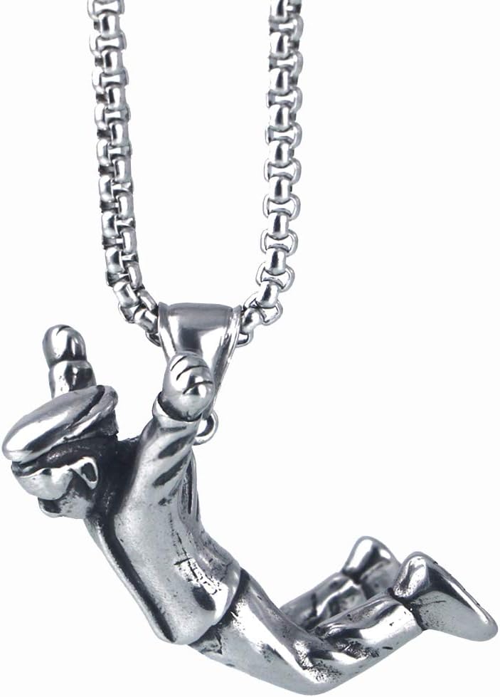Mens Stainless Steel Necklace Sky Diving Jump Man Pendant Necklaces Hip Hop Jewelry