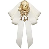 JKQBUX Retro Court style Crystal Ribbon Bow Tie Brooch Pins for Women Girls Victorian Cameo Bow Brooch Pre-Tied Bowknot Corsage Collar accessory