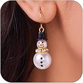 Christmas Snowman Pendant Earrings for Women Pearl Santa Hat Snowman Dangle Stud Earring Cute Shiny Cubic zirconia Pearl Snowman Earring Christmas Party Jewelry for Women