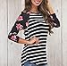 Sarin Mathews Women's Crew Neck Stripes Printed Floral 3/4 Sleeve Tops T-Shirt Black XL