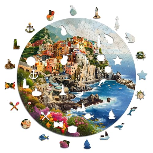 Iconic Puzzles - Portofino, Italie, Puzzle en Bois 100% Durable, Cadeaux pour Enfants et Adultes, Taille S, 200 pieces
