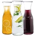 Chefcaptain Pack Of 3 Zero Lead Glass 1 Liter Pitchers With Lids, Juice Decanters, Wine Carafes