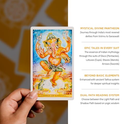 The Sacred India Tarot Deck - 78 Premium Tarot + 4 Bonus Cards with 350-Page Guidebook - Readings Based on Indian Mythology - for Beginners & Professionals - Magnetic Lock Box with Bookmark & Altar