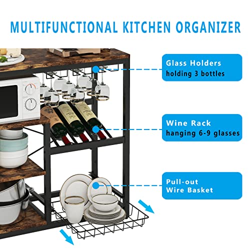 TIYASE Kitchen Baker’s Rack with Hutch and Wire Basket, 5Tier