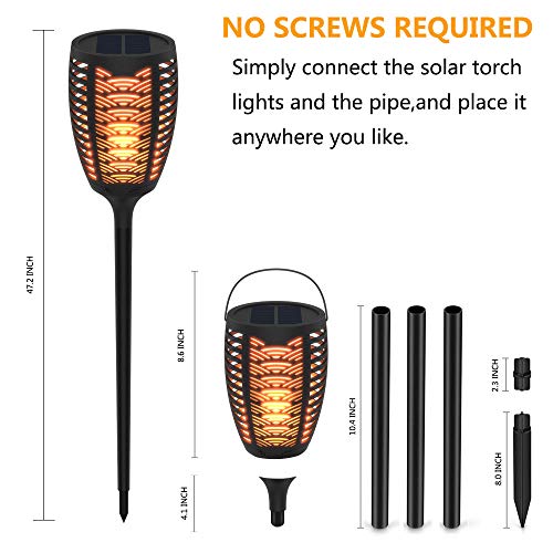 FOXLUX Solar Lights - Torch Lights & Table Lantern & Hanging Lights 3 in 1, Light Sensor Outdoor Lighting, Waterproof Flame Lights, Solar Powered & USB Charging Security Lights for Pathway (2 Pack)