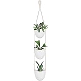 Mkono Ceramic Hanging Planter with 3 Flower Pots Succulent Air Plant Holder Wall Decor