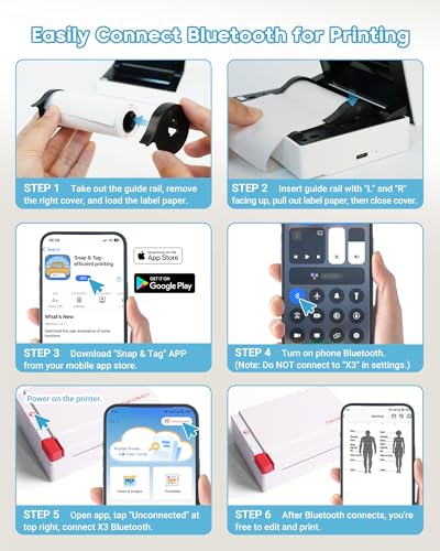 ORGBRO Sticker Printer Machine, X3 Mini Printer Print Pods Portable Thermal Inkless Sticker Maker, 2-3 Inch 300 DPI Bluetooth Pocket Printers for Smartphones, Notes, Journal, Photos, DIY, Kids Gift