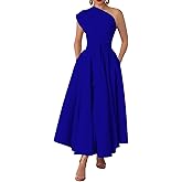 Women's Cocktail Dress Elegant One Shoulder Pleated Bodycon Solid Split Dresses Party Maxi Dress