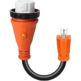 TIPHOPE RV Adapter Cord 15A Male to 50A Female with Twist Locking& LED Indicator,12 Inch Heavy Duty RV Electrical Power Cords