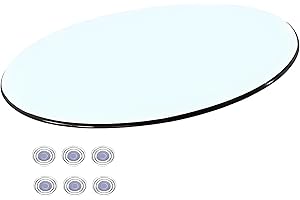 Round Transparent Tempered Glass Table Top, 1/4" Thick Glass Dining Table Replacement Protector for Coffee Office Side Restau