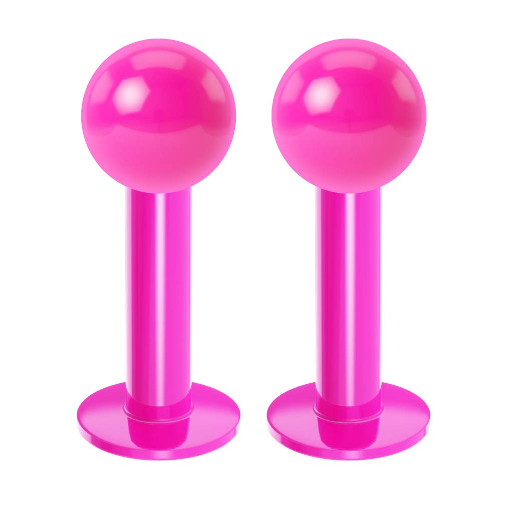 2pc 16mm Labret Bar Studs Lip Ring Monroe Tragus Snake Spider Bites Forward Helix Cartilage Dahlia Conch Pink Dental-Grade Acrylic 4mm Ball Piercing - 6mm
