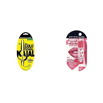 Maybelline New York Colossal Kajal, Black, 0.35g + Maybelline Baby Lips, Cherry Kiss, 4g