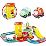 Toy Garage Playset 27.2'' x 13.4'', Race Track Set for Toddlers with 2 Racer Cars, Stem Learning Toy Vehicle Playsets