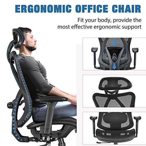 SUNNOW Ergonomic Office Chair, Mesh Computer Desk Chair with Adjustable Lumbar Support, Armrest, Headrest - High Back… - Image 3