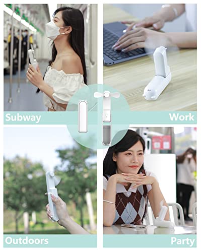 Portable Handheld Rechargeable Fan With Power Bank - 3 Speed Mini Personal Fan for Travel, Home, Office - Foldable USB Design for Women, Kids (White)