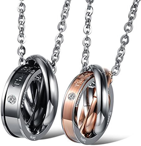 Dixivi Jewelry A Pair Couple Triple Ring Engraved Promise Stainless Steel Necklace