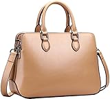 Heshe New Leather Hot Sell Double Zippered Tote Top-handle Cross Body Shoulder Bag Handbag Purse Messenger Bag for Women (Cracker Khaki-r)