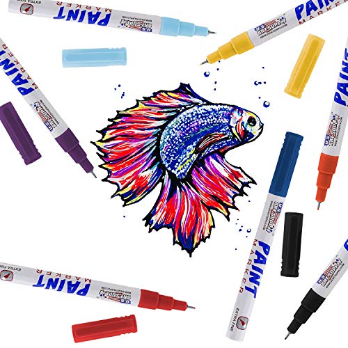 U.S. Art Supply 18 Color Set of Extra Fine Point Tip Oil Based Paint Pen Markers - Permanent Ink That Works on Most Surfaces Glass, Wood, Metal, Rubber, Rocks, Stone, Arts, Crafts & Tools