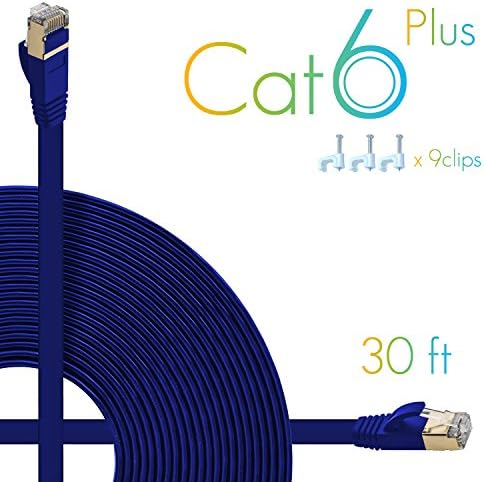 AOFORZ - Ethernet Cable Cat6 Plus 30ft - Blue Flat High speed Internet Network cable with Cable Clips - Computer Cable With Snagless Rj45 Connectors - 30 feet Blue (10 Meters)