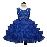 MUYAOO Girls Kids Bowknot Beads Ruffles Lace Princess Party Wedding Dress