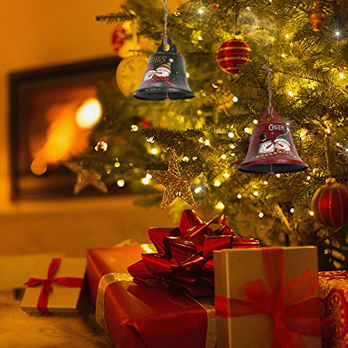 WHY Decor Rustic Red Metal Jingle Bell Ornament with Snowman Pattern Christmas Tree Ornaments Decorative Christmas Hanging Sleigh Bell Ornament Xmas Ornament Holiday Decor for Door Porch Home Party