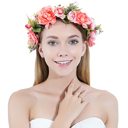 Flower Crown Wreath Headbands Women Girls Handmade Boho Floral Garland Wedding Birthday Party Photos Festival (Red and Pink) Flower Crown Wreath Headbands Women Girls Handmade Boho Floral Garland Wedding Birthday Party Photos Festival (Red and Pink)