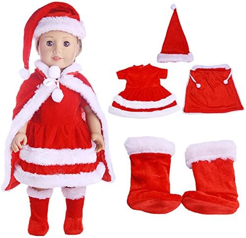 18 Inch Doll Clothes 5PCS Santa Christmas Dress Outfit with Shoes and a Hat Fits for American Girl Doll