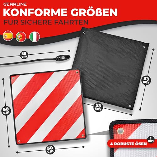 GEARLINE 3-in-1 Warning Sign for Italy, Spain & Portugal [Includes 4 Tie Down Straps & Protective Cover] - Warning Sign for Rear Carrier When Travelling to Spain, Portugal & as Optical Identification for Italy