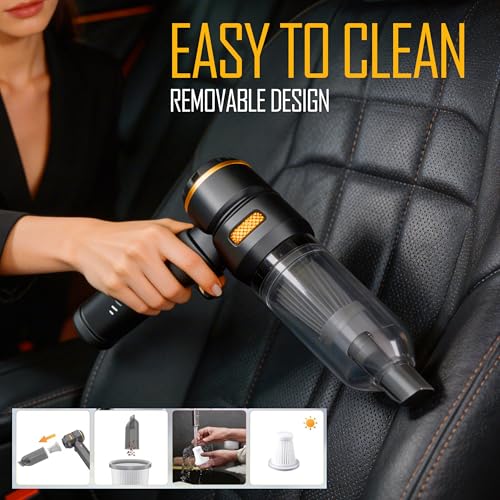 Aishini Handheld Cordless Vacuum, Car Vacuum Cleaner, 4-in-1 22000PA High Power Portable Rechargeable Vacuum Cleaner with Brushless Motor, Small Handheld Vacuum & Air Blower & Pump - Black