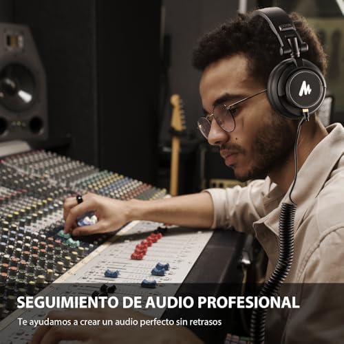 MAONO Audífonos de Diadema de Estudio con Controladores de 50MM AU-MH601 Auriculares de Monitor Estéreo sobre la Oreja para Música, DJ, Podcast (MH601-Negro)