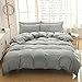 BOBforyou 3 Pieces Duvet Cover Queen,Stone Washed Yarn Dyed Microfiber Duvet Cover Set,Ultra Soft and Easy Care,Simple Style Bedding Set (Gray, Queen)