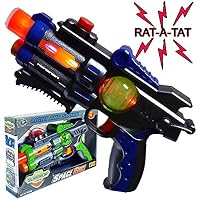 iGifts Inc. Light Up Toy Gun Space Laser Ray Blaster w/ Sound Vibration & Spinning Light-Up LED Random Color