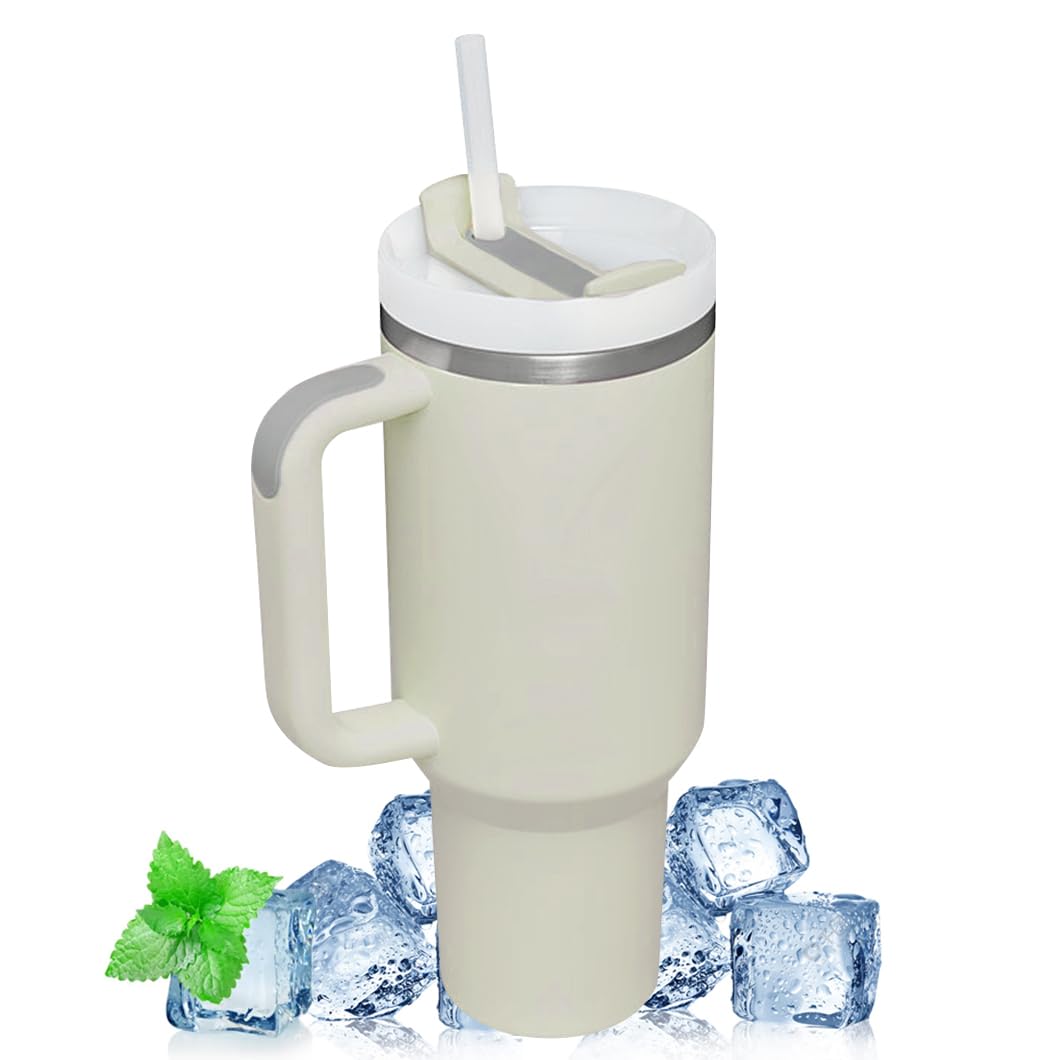 Youery 40 oz Thermal Mug with Straw and Handle, Double-Walled Stainless Steel Vacuum Insulated Mug, Leak-Proof Coffee Mug, Portable Car Mug, Tumbler for Hot and Cold Drinks