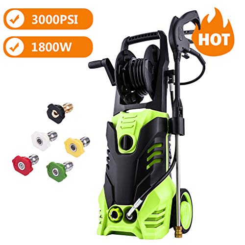 Schafter ST8 3000 PSI 1.8 GPM Pressure Washer, 1800W Power Washer Hose Reel Gun Wand Built in Soap Dispenser, 5 Nozzles
