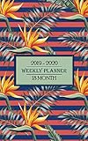 18 Month Weekly Planner 2019 - 2020: Pretty living coral and navy stripes and beautiful bird of para by New Nomads Press